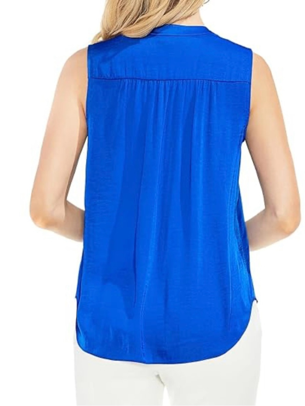 Vince Camuto Sleeveless V-Neck Satin Shell Top - Cobalt Blue - Picture 2 of 11